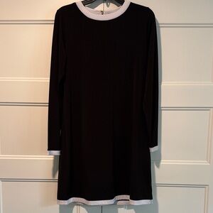 Black Long Sleeve Shift Dress with White Trim